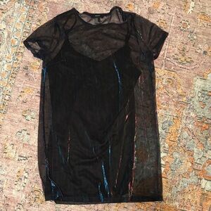 Forever 21 Black Sheer Top with Colorful Stripes